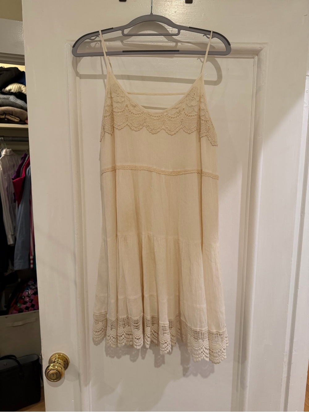 Maurices Cream Crochet-Trim Slip Dress
